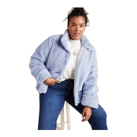 Anthropologie Blue Moonlight Faux Jacket Coat - Picture 2 of 12